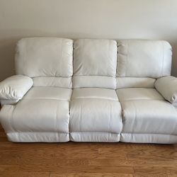 White Leather Dual Power Reclining Sofa 