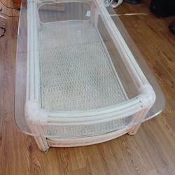 GLASS WHITE  RATTAN  COFFEE  TABLE