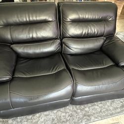 Dark Brown Leather Reclining Loveseat