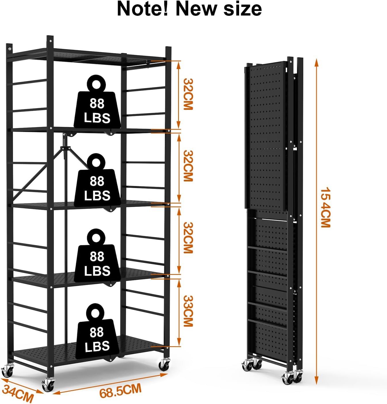 Storage Shelves with 20 Hooks, 5-Tier Collapsible Organization Storage Rack