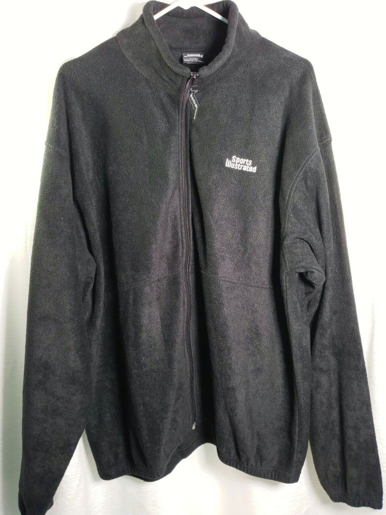 VTG Vintage Sports Illustrated Fleece Zip up Logo Jacket Mens XL Black ADULTS