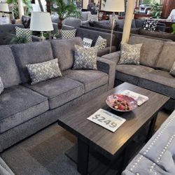 Brand New Dark Gray Linen Sofa + Loveseat 2PCs Set