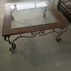 Living Room Center Coffee Table Wood / Iron / Glass