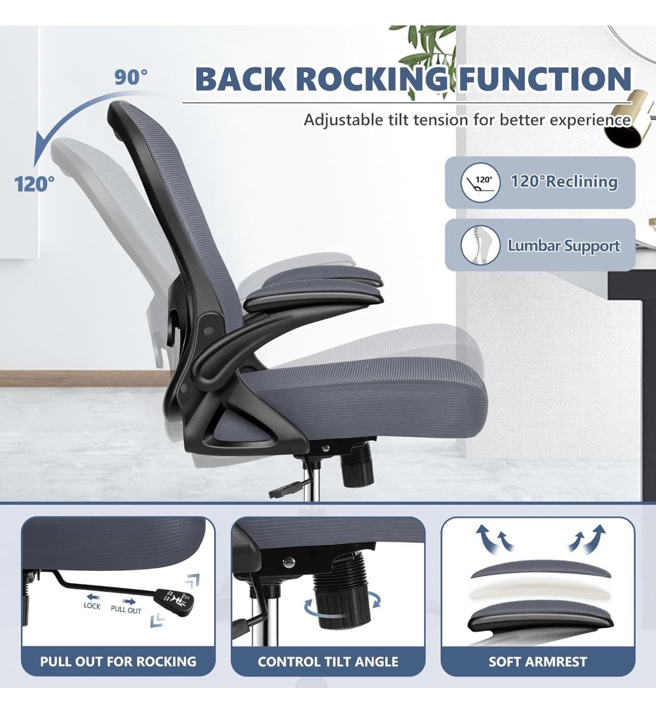 Was 130$ Winrise Office Chair Desk, Ergonomic Mesh Computer Chair Home Office Chairs, Swivel Task Chair Mid Back Breathable Rolling Chair with Adjus