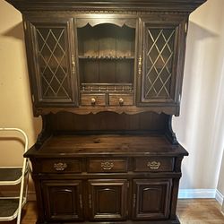Large Traditional China Cabinet / Hutch (dark wood)