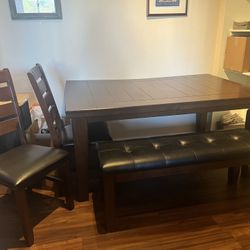 Table, 4 Chairs, Ottoman, Extender