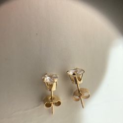 14k Yellow Solid Gold CZ Post Earrings