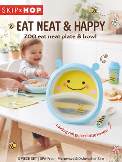 Skip Hop Zoo Eat Neat Bee Plate & Bowl Set 3 Piece Toddler BPA Free