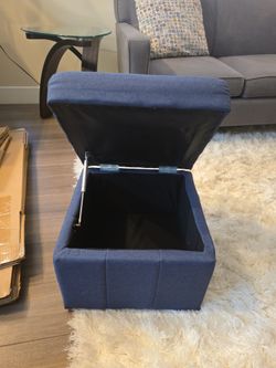 Blue Fabric Storage Ottoman with Hinged Lid