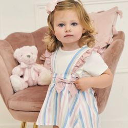 Baby Block Striped Ruffle Trim Suspender Dress Without Tee 12-18 Months