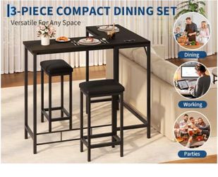 Bar Table and Chairs Set, 63'' L-Shaped Bar Table with 2 Stools, Counter Height Kitchen Table with Built-in Power Outlets, Left/Right/Straight Convert