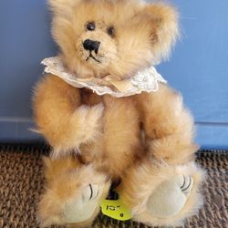 Vintage PosableTeddy Bear With Removable Lace Collar