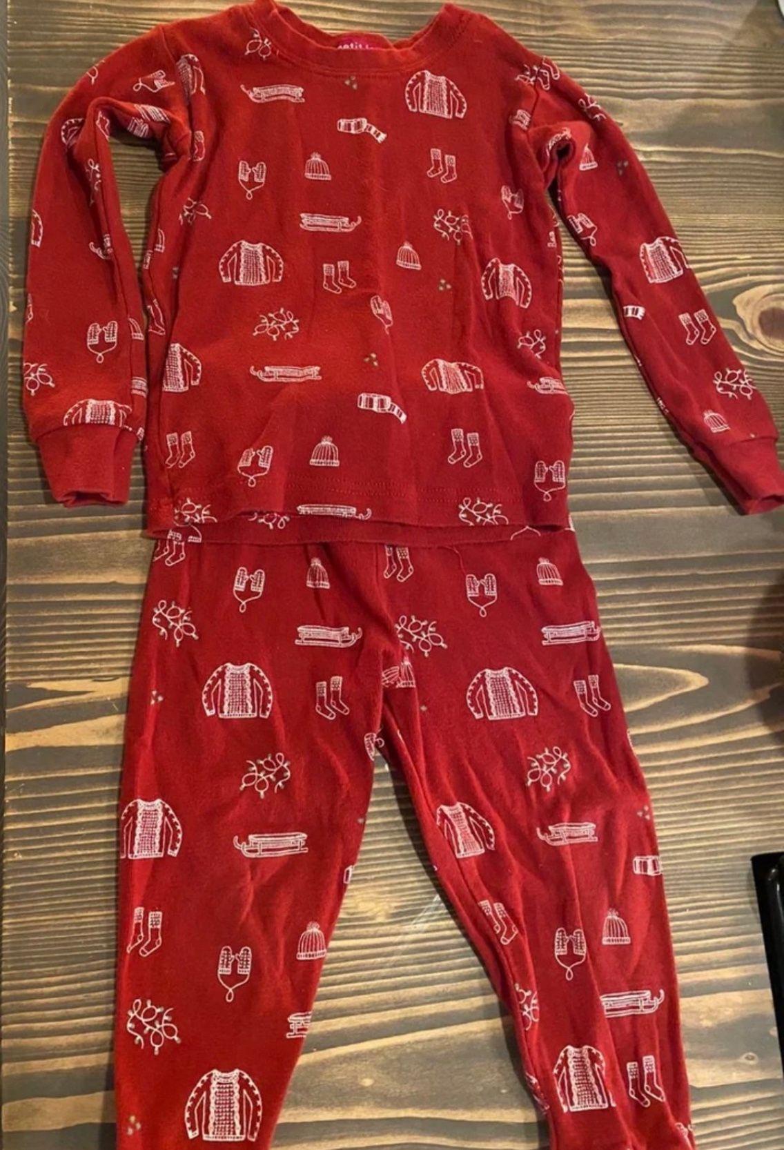 Petit Lem Red Kids Pajama Set with Winter Pattern