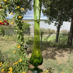 60s Mid Century Green Viking Glass Vase 28.5”