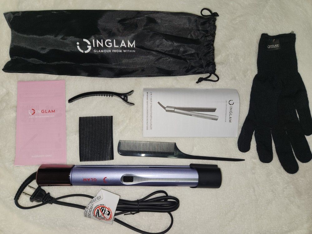 IG INGLAM Titanium Flat Iron, 1 Inch, 250-450°F Range, Negative Ionic, Dual Voltage, Purple
