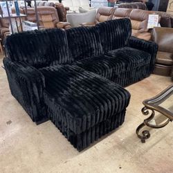 NEW IN BOX Black Cord Fabric Reversible Sectional With Pull-Out Bed FINANCE available