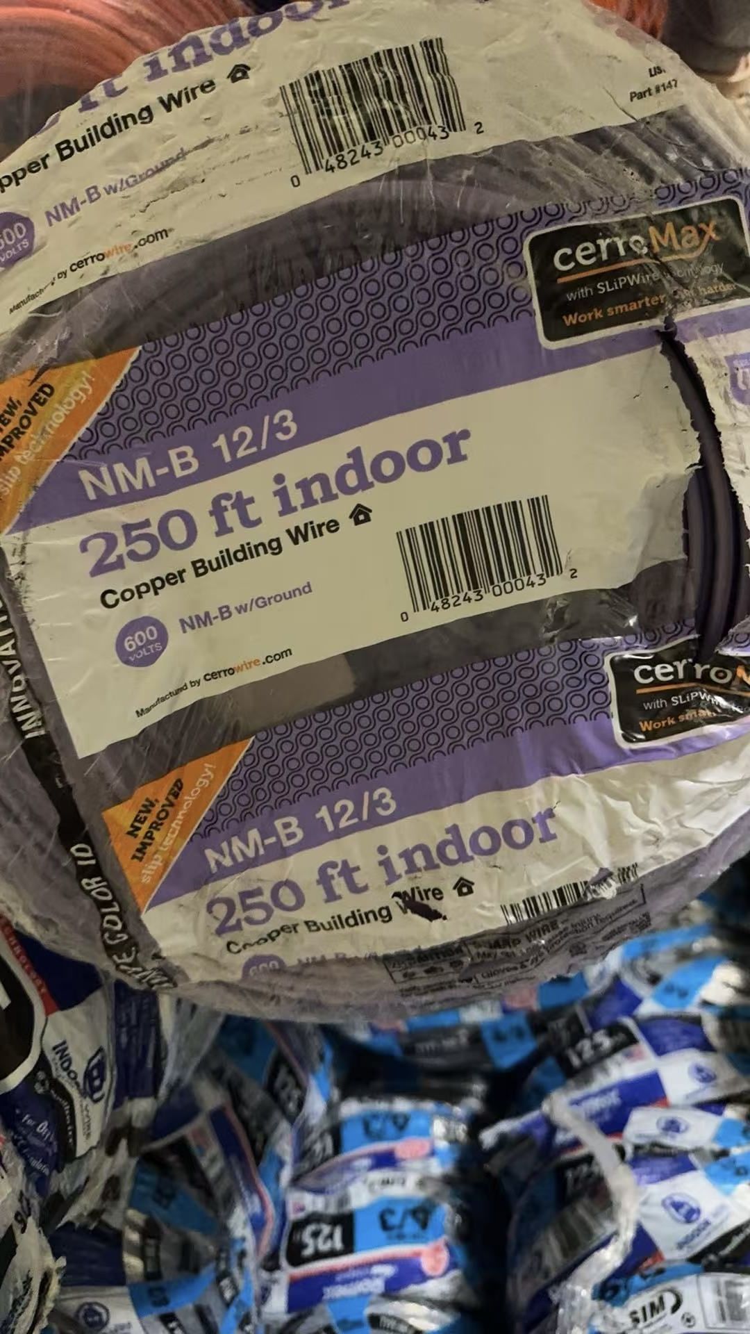 250 ft. 12/3 Purple Solid Romex SLiPWire Copper NM-B Wire