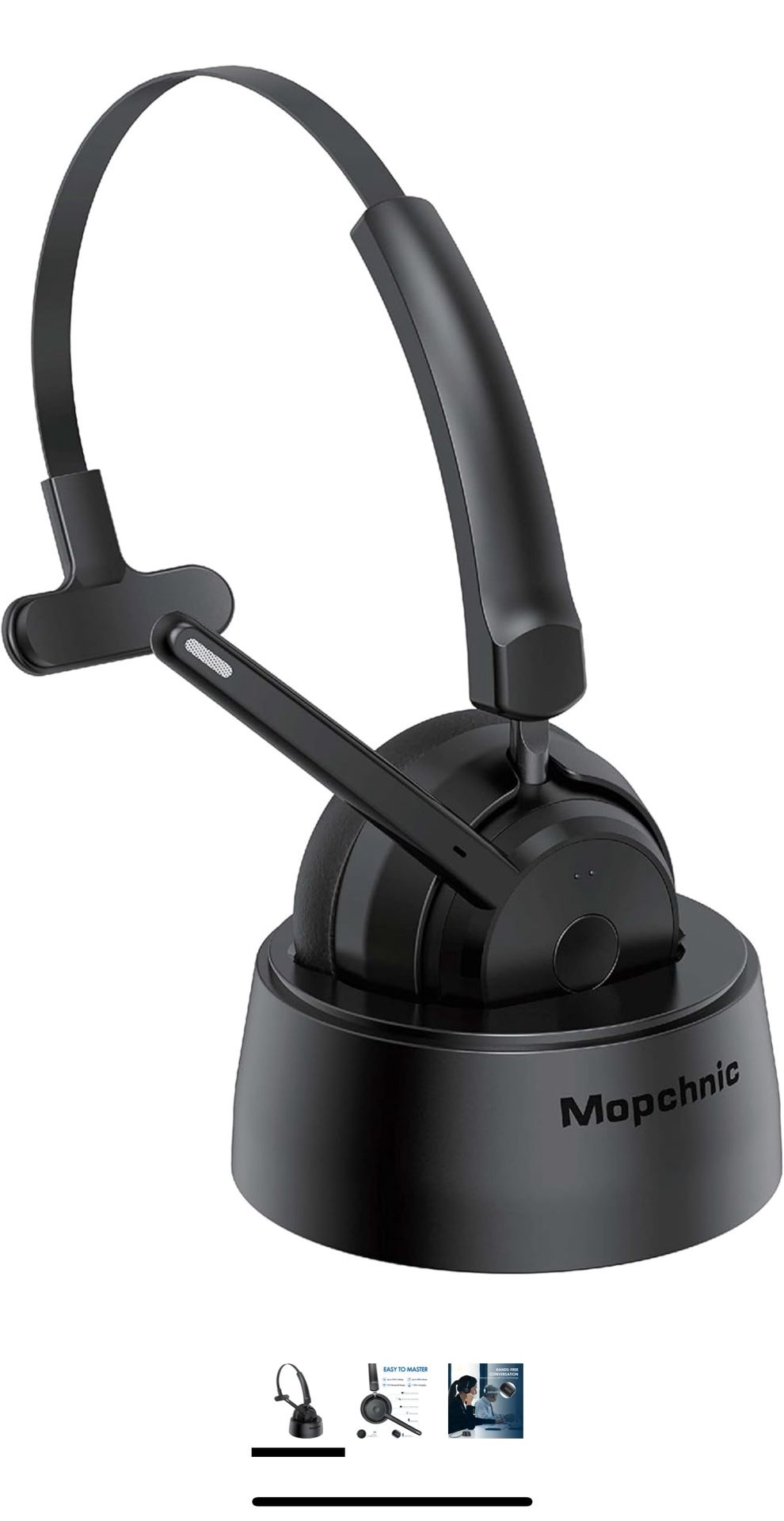 Bluetooth Headset, Wireless Headset with Microphone for PC, Computer Headset with Noise Cancelling Mic, USB Dongle, Charging Base and Mute Button for