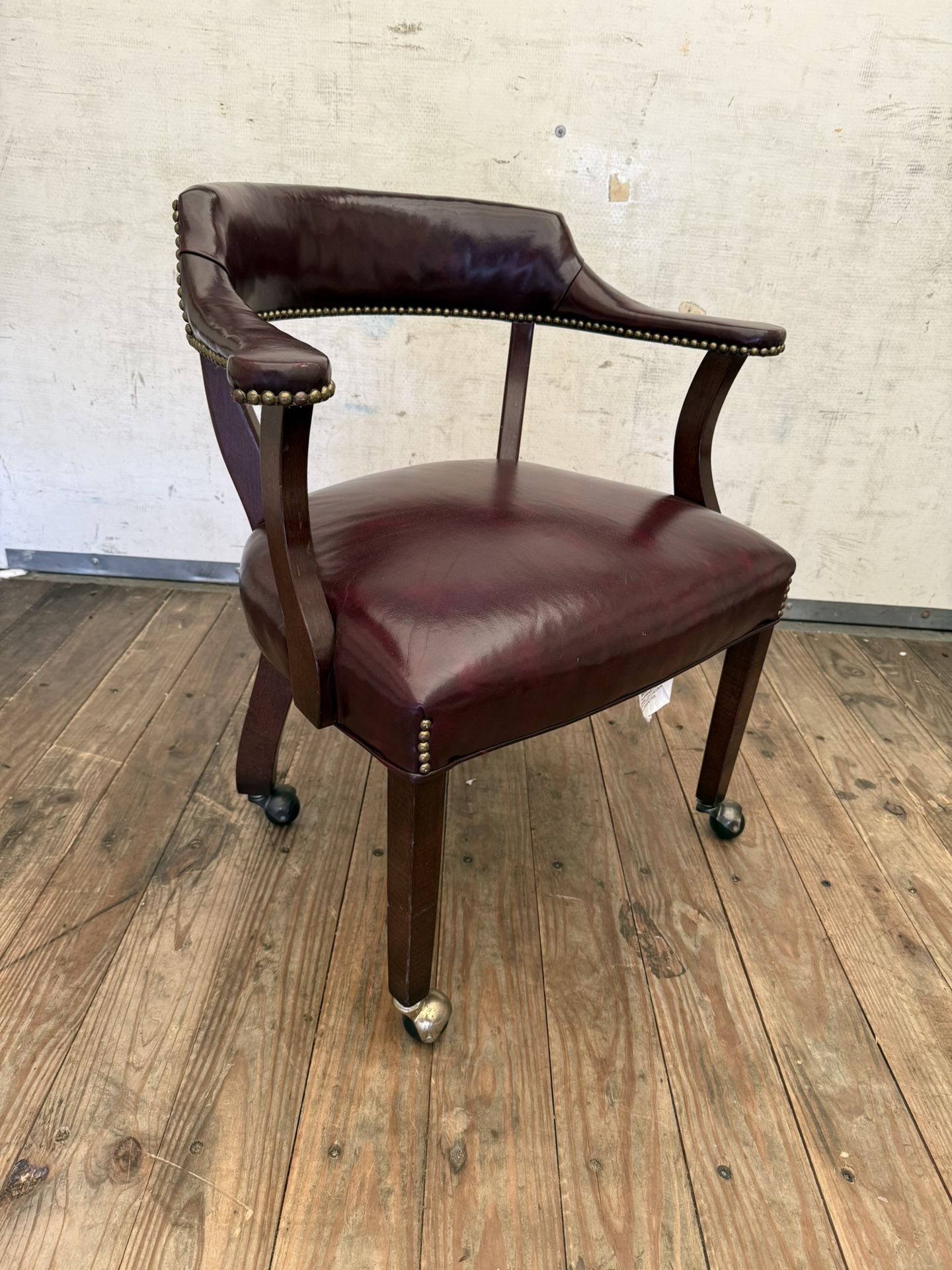 ROLLING OFFICE CHAIR SADDLE BROWN AND BRASS TRACKS 