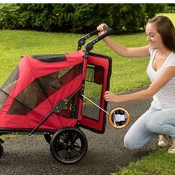 Pet Gear NO-Zip Excursion Pet Stroller with Zipperless, Push-Button, Dual Entry for Single or Multiple Dogs/Cats, Pet Can Easily Walk In And Out, No N