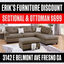 SECTIONAL & OTTOMAN LIGHT BROWN TAN 