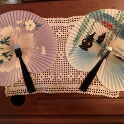 Two Vintage Japanese Geisha Fans