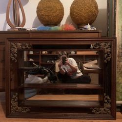 READY TO SELL! Midcentury Wood Sirocco Mirror Wall Shelf 