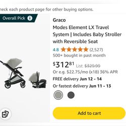 Graco Modes Element LX Travel System | Includes Baby Stroller with Reversible Seat, Child Tray, One Hand Fold and SnugRide® 35 Lite LX  Car Seat