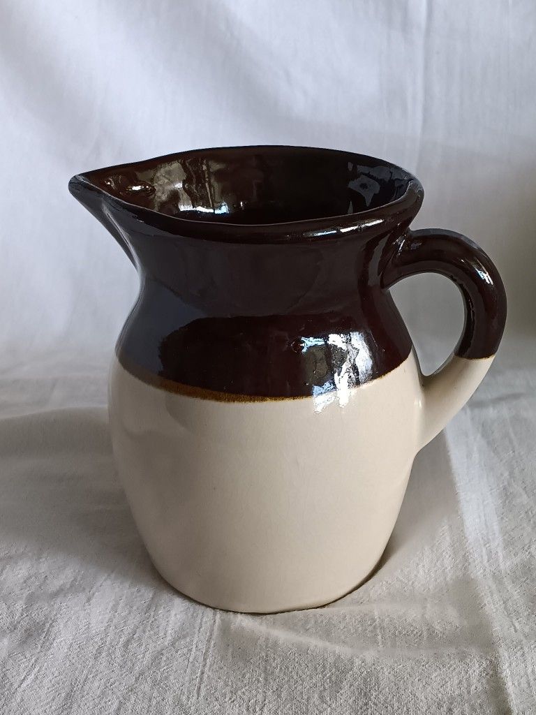 Vintage Stoneware Two Tone Pitcher 5" Tall