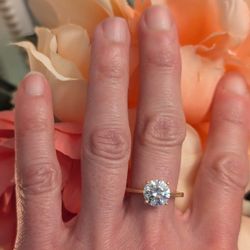 2CT Moissanite Solitaire Round 18k Yellow Gold Plated 925 Sterling Silver - Size 8