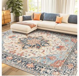 RELEANY Area Rugs 8'x10' Washable Non-Slip, Floral Vintage