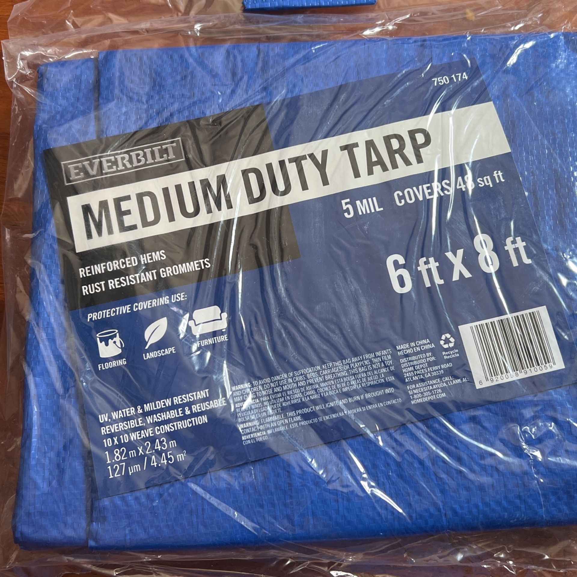 Everbilt 6 ft. x 8 ft. Medium Duty Tarp, Blue - 5 Mil Covers 48 Sq Ft