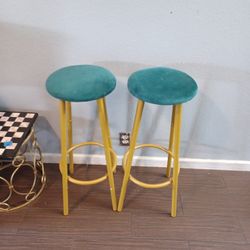 Set of Green Gold Suede Bar Stool 31 inch Chairs