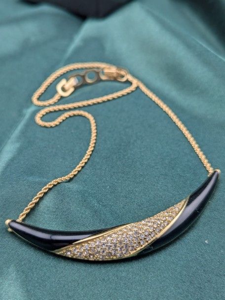 Authentic Vintage Dior Pave Crystal and Black Enamel Necklace 16"