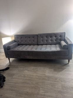 Gray Velvet Tufted Mid-Century Modern Sofa 75X32X24