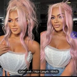 Light Pink Full Lace Wig 28"