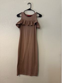 Hot Kiss Taupe Ruffle Cold-Shoulder Midi Dress - Size Small