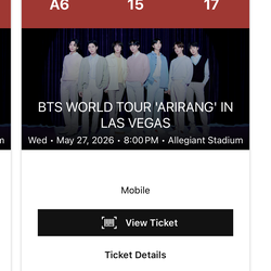BTS Aririgang Las Vegas floor seats 5/27