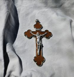 Vintage French enameled Christian Crucifix with Holy Jeaua Christ