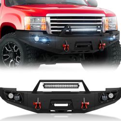 Pickup Truck Bumper Front Bumper Compatible with 2007-2013 GMC Sierra 1500 Off-Road Equipped with 5 x LED Lights, License Plate Bracket, Winch Plate, 