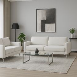 SOFA AND LOVESEAT WHITE PU LEATHER (sofa 75”L 30” W 33”H loveseat 53” L 30”Wx33H
