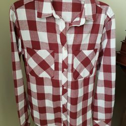 Red And White Long Sleeve Plaid Button Down Shirt