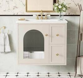 Assembled New Solid 24" Small Floating Bathroom Vanity with Sink Wall Mounted Bathroom
