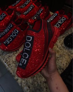 Dolce & Gabbana Red Crystal Sorrento Sneakers