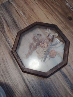 Octagonal Wood Shadow Box with Dried Flowers