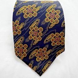 Giorgio Armani Cravatte 100% Silk Tie Italy Navy Gold Floral Abstract 57”