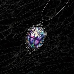 Purple butterfly glass necklace