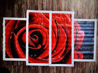 4 Piece Hand Painted Rose on Canvas ready for frames $15 OBO
