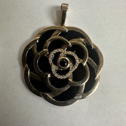 18K Enamel And Diamond Flower Pendant