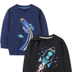 Toddler Boys Crewneck Sweatshirt Pullover Long Sleeve Tops Shirts Pack of 2